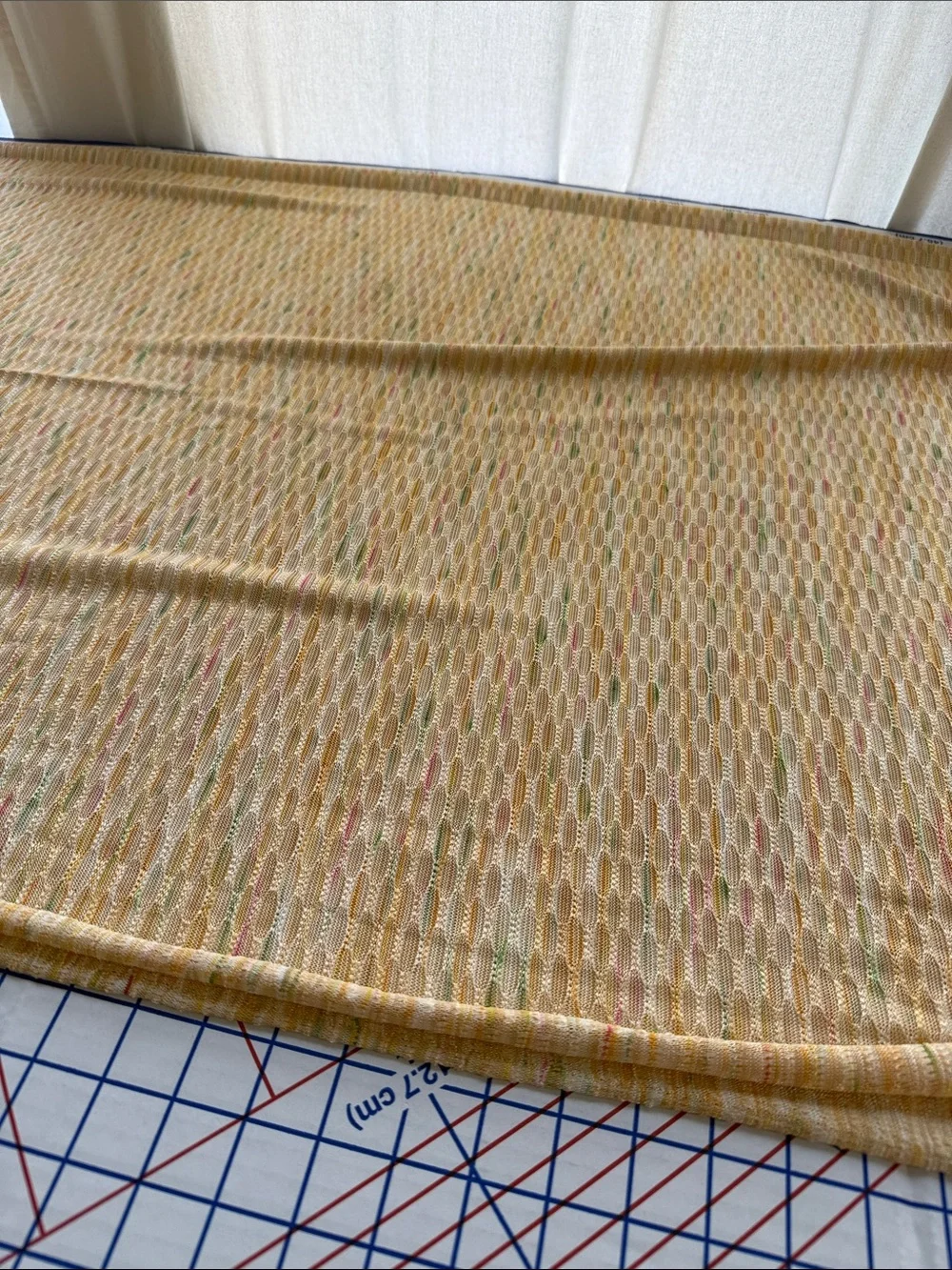 Vintage 1970s Openwork Stretch Knit Fabric 2 Yards x 58” Textured Stripe